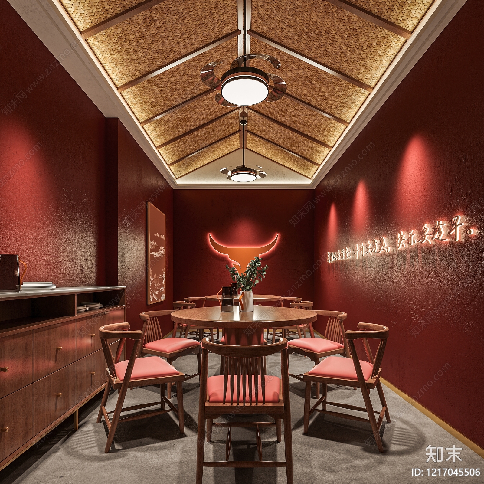 新中式中餐厅3D模型下载【ID:1217045506】