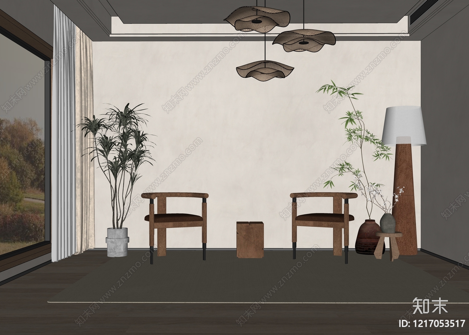 新中式茶室SU模型下载【ID:1217053517】