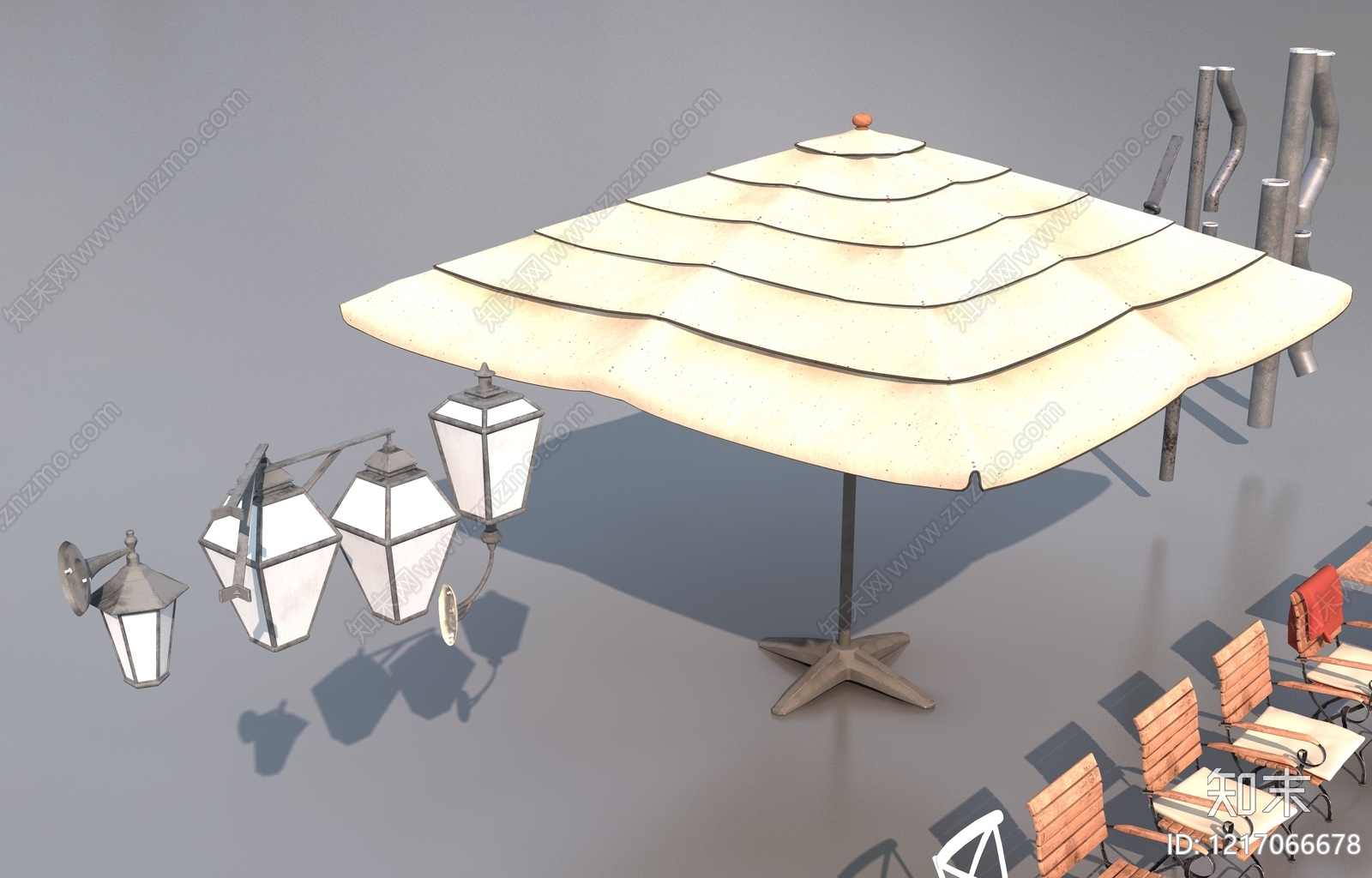 复古遮阳棚3D模型下载【ID:1217066678】