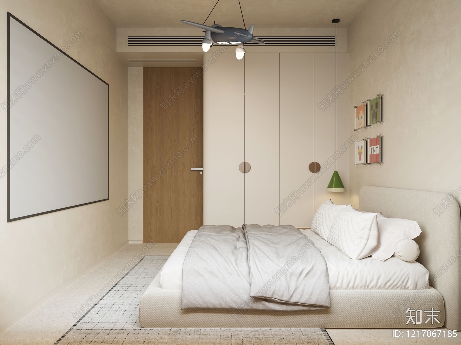 奶油风男孩房3D模型下载【ID:1217067185】