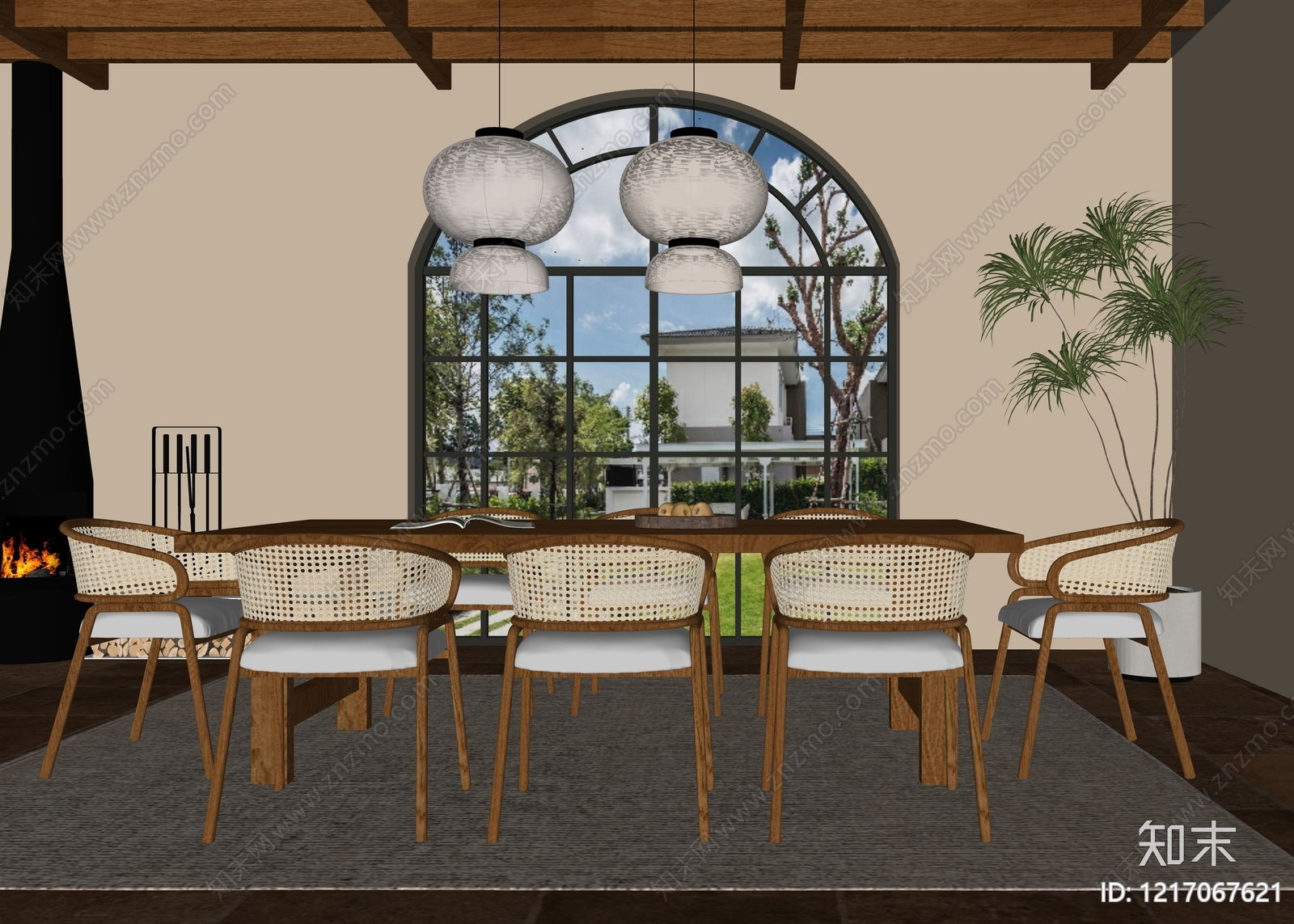 原木风家居餐厅SU模型下载【ID:1217067621】