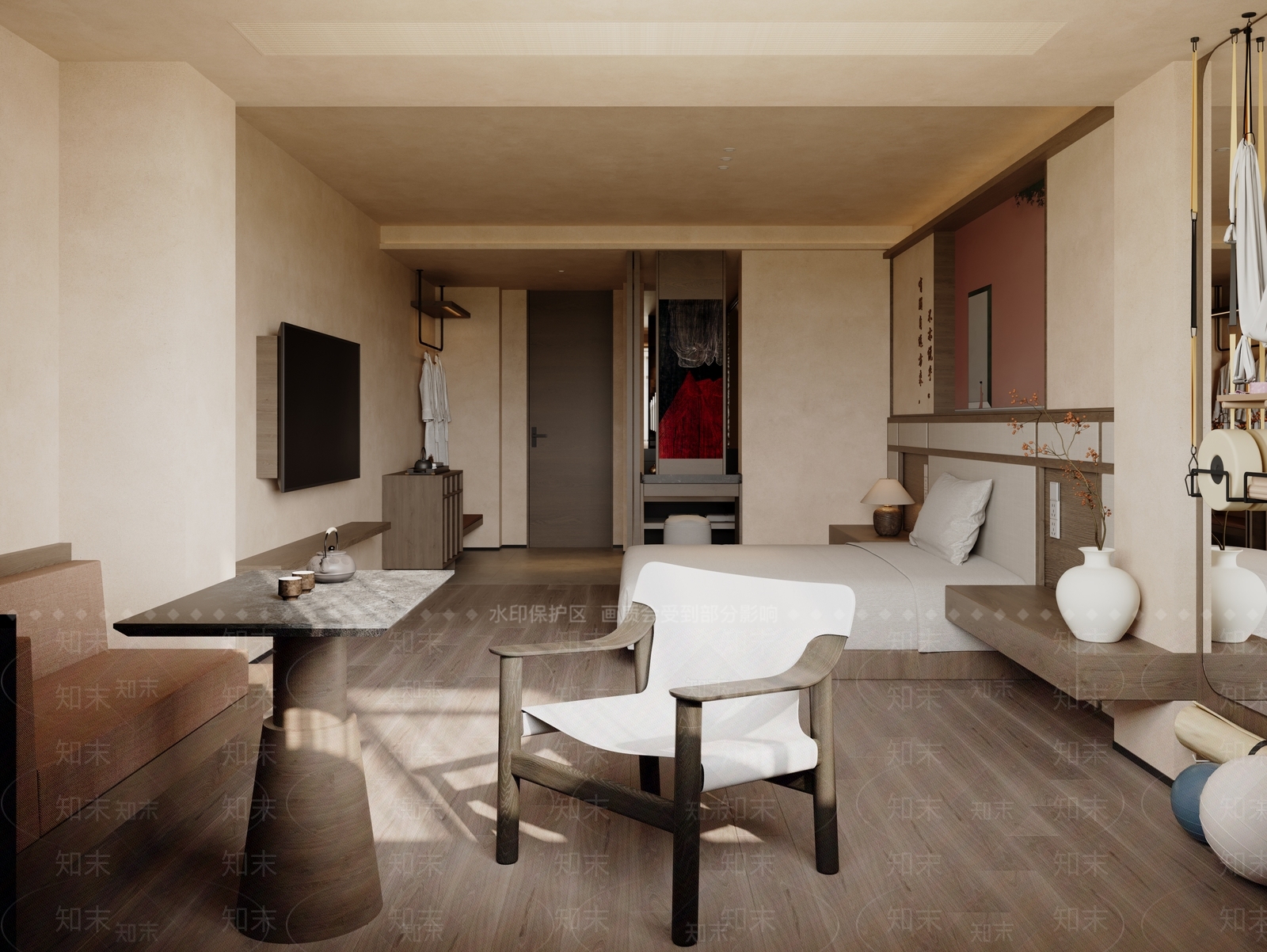 新中式酒店客房3D模型下载【ID:1217068721】