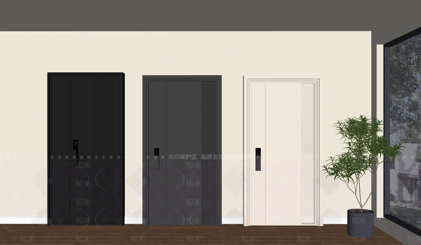 现代简约门窗展厅SU模型下载【ID:1217070076】