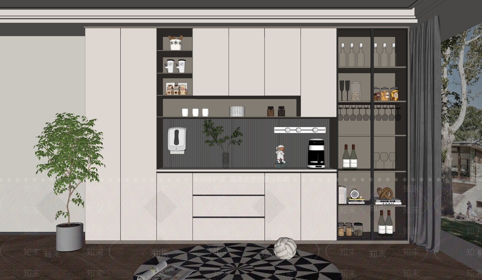 现代简约餐边柜SU模型下载【ID:1217073585】