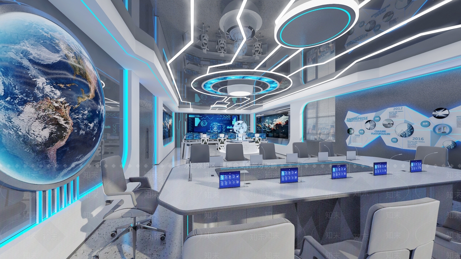 科技风指挥中心3D模型渲染效果图