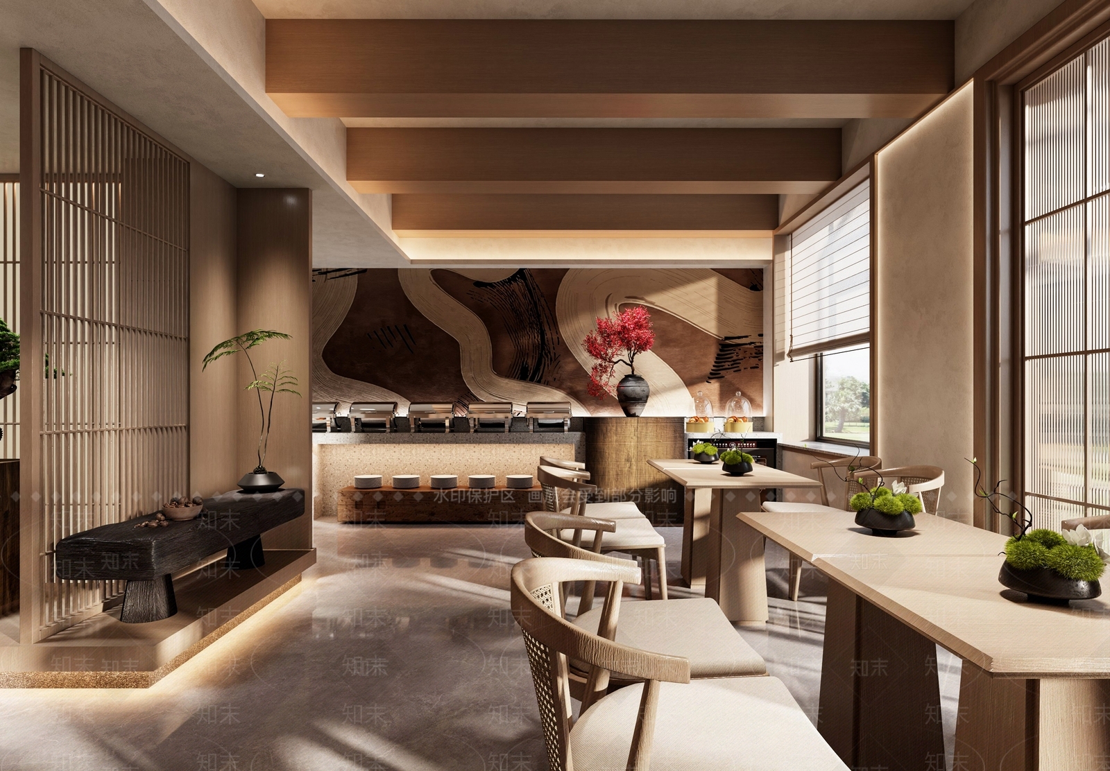 日式酒店餐厅3D模型下载【ID:1217077675】