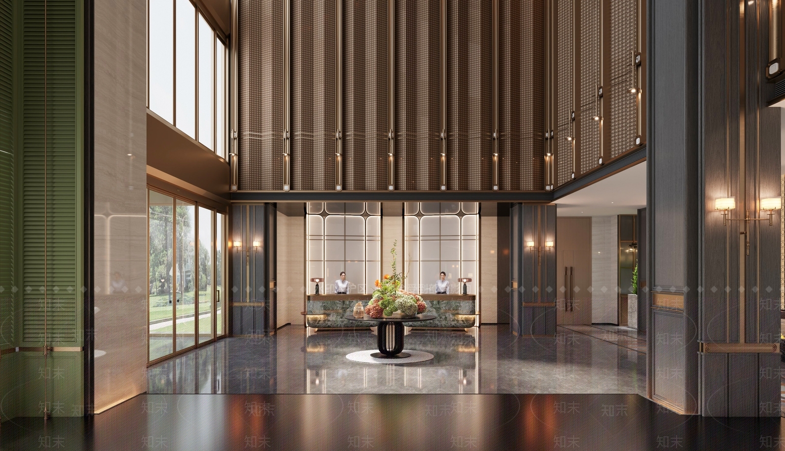 新中式酒店大堂3D模型下载【ID:1217078965】