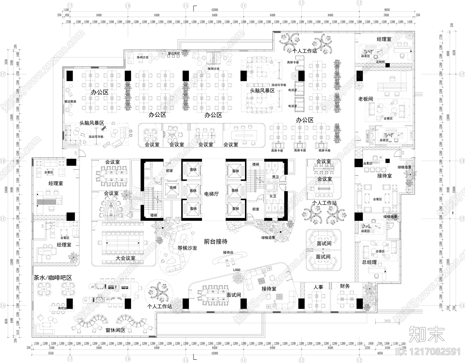 极简开放办公室CAD图纸