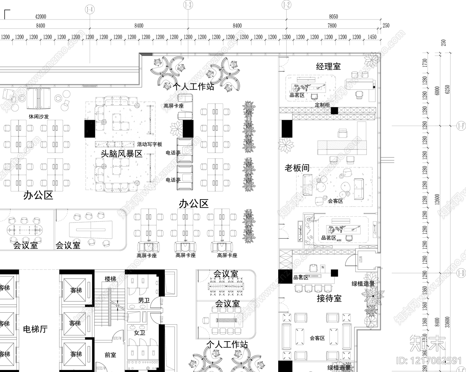 极简开放办公室cad施工图下载【ID:1217082591】