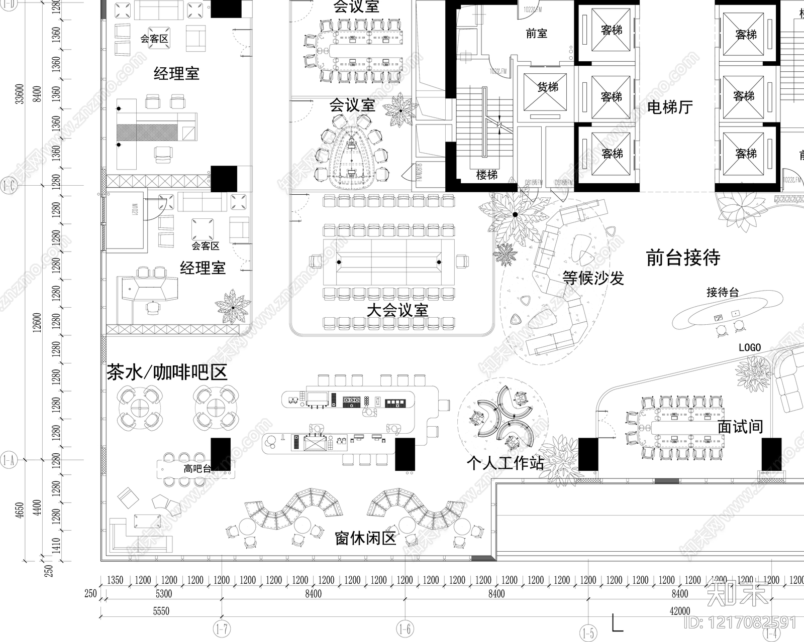 极简开放办公室cad施工图下载【ID:1217082591】