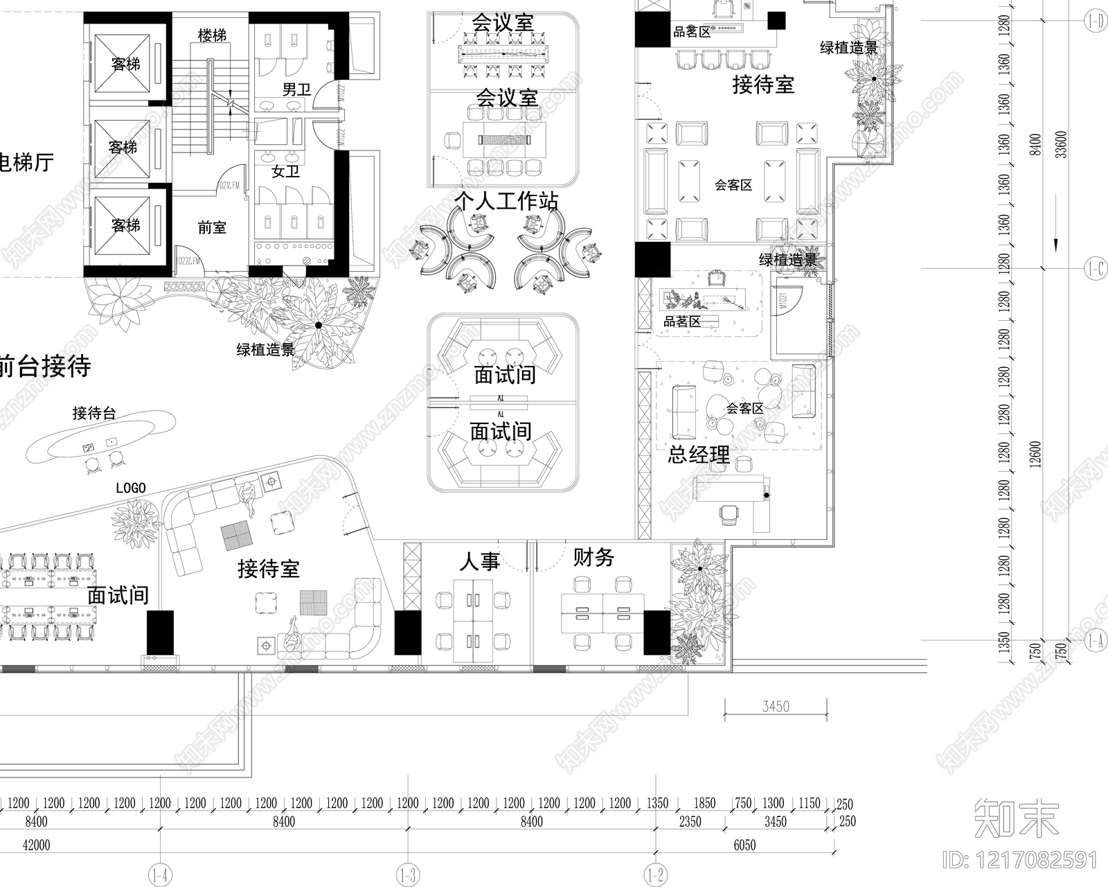 极简开放办公室cad施工图下载【ID:1217082591】