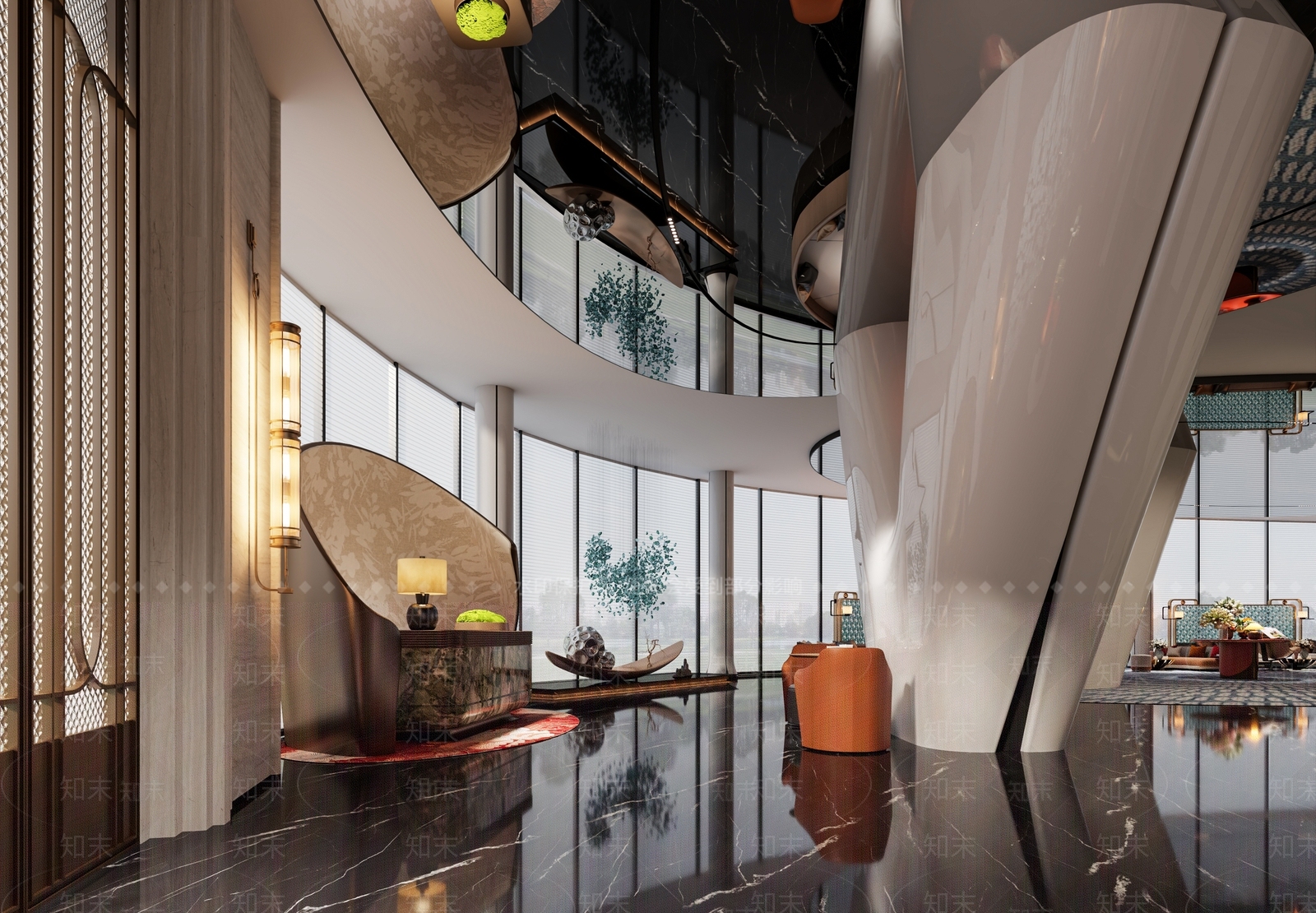 新中式酒店大堂3D模型下载【ID:1217083605】
