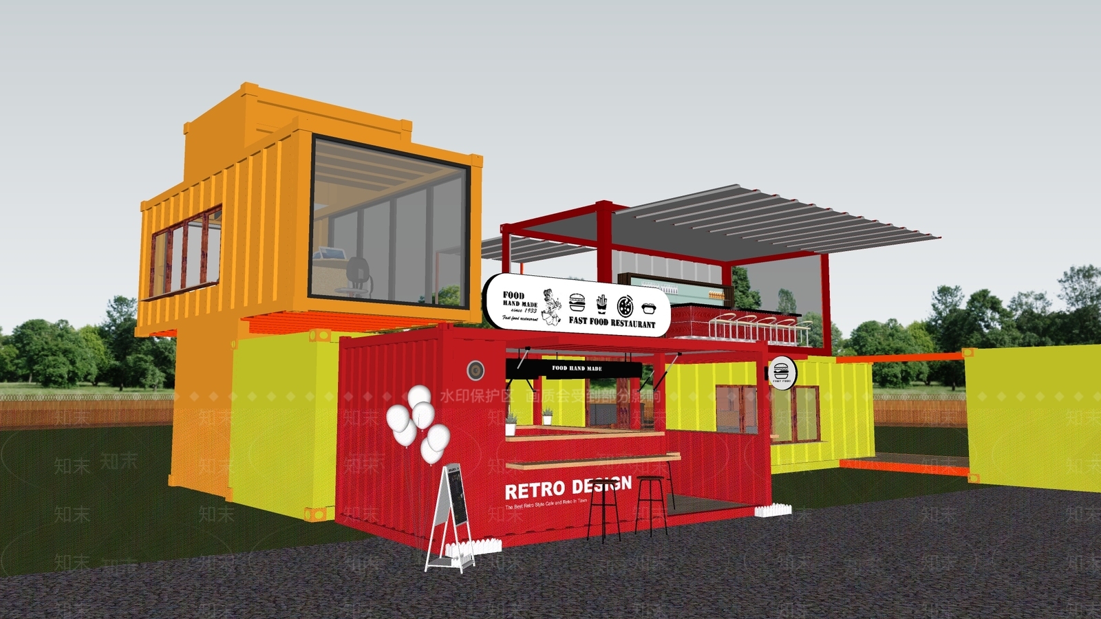 集装箱模块化设计餐饮建筑SU模型下载【ID:1217086990】
