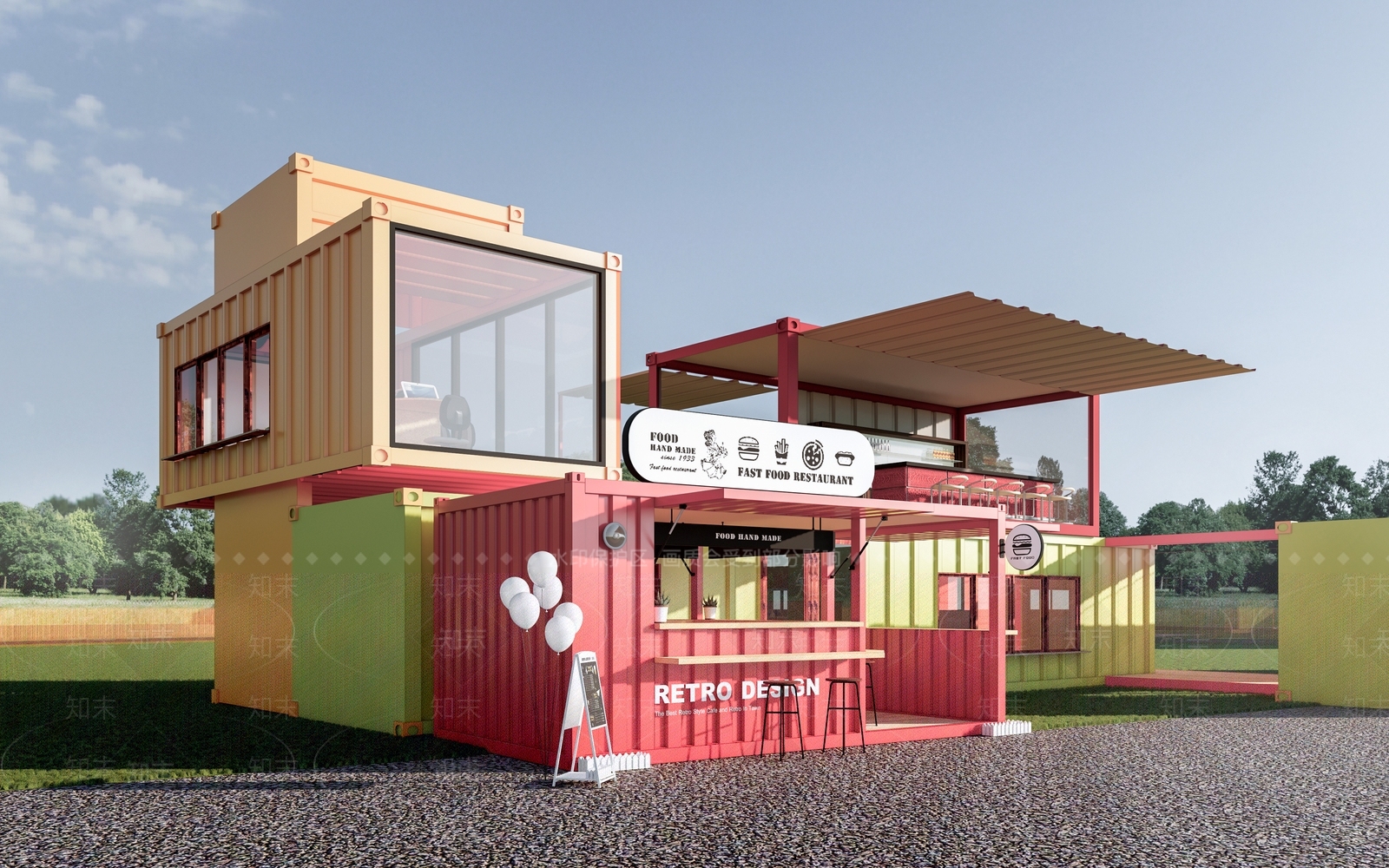 集装箱模块化设计餐饮建筑SU模型草图