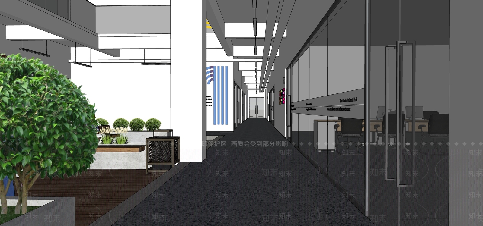 现代简约办公走廊SU模型下载【ID:1217091865】