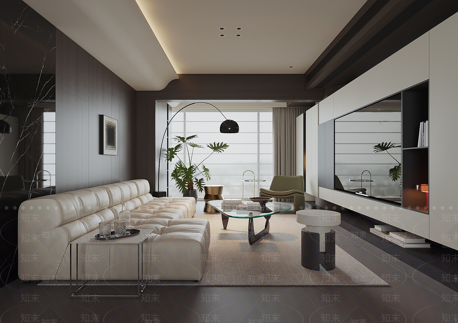 现代简约黑白灰客厅3D模型下载【ID:1217099472】