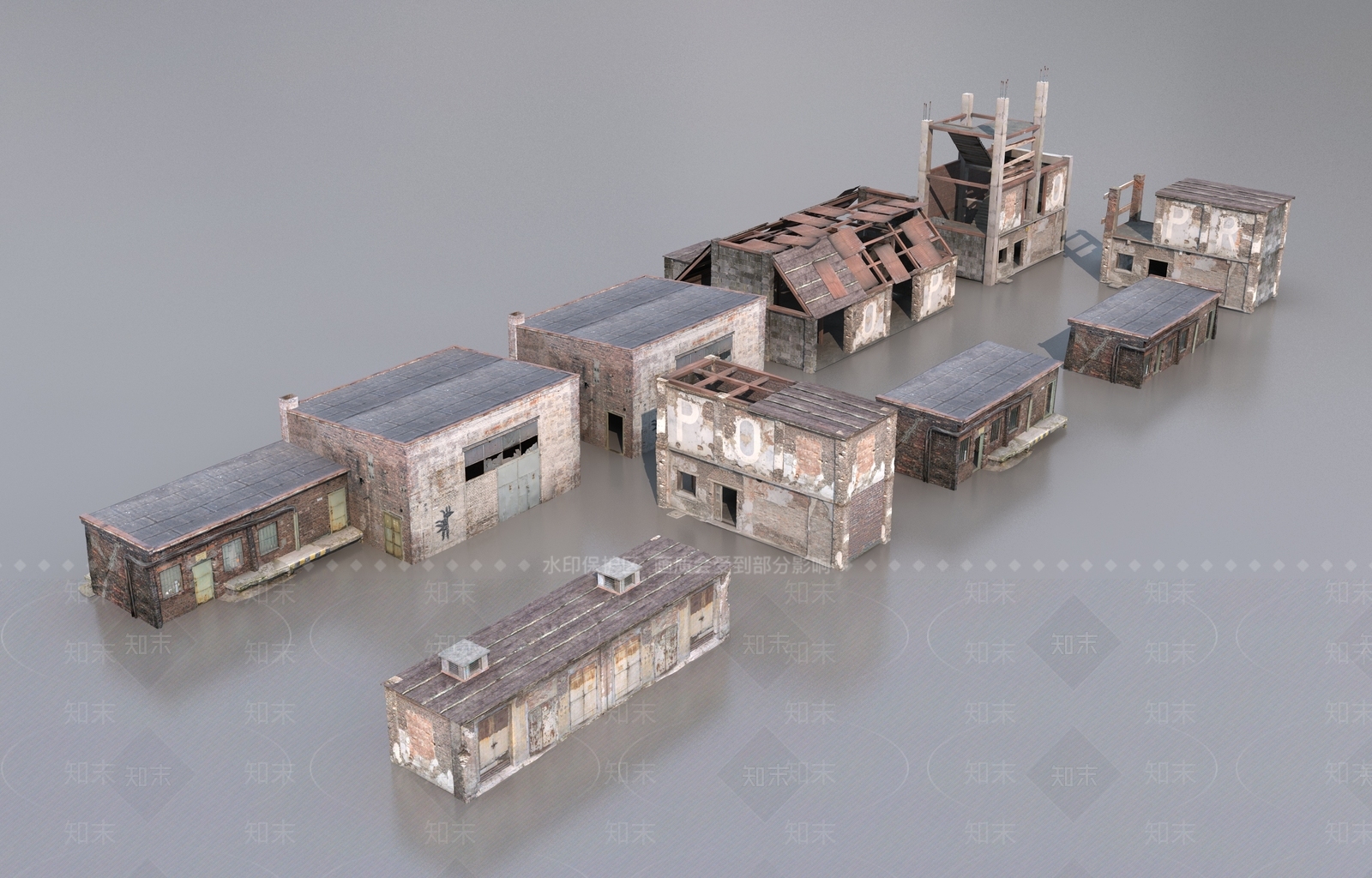 工业复古风厂房3D模型渲染效果图