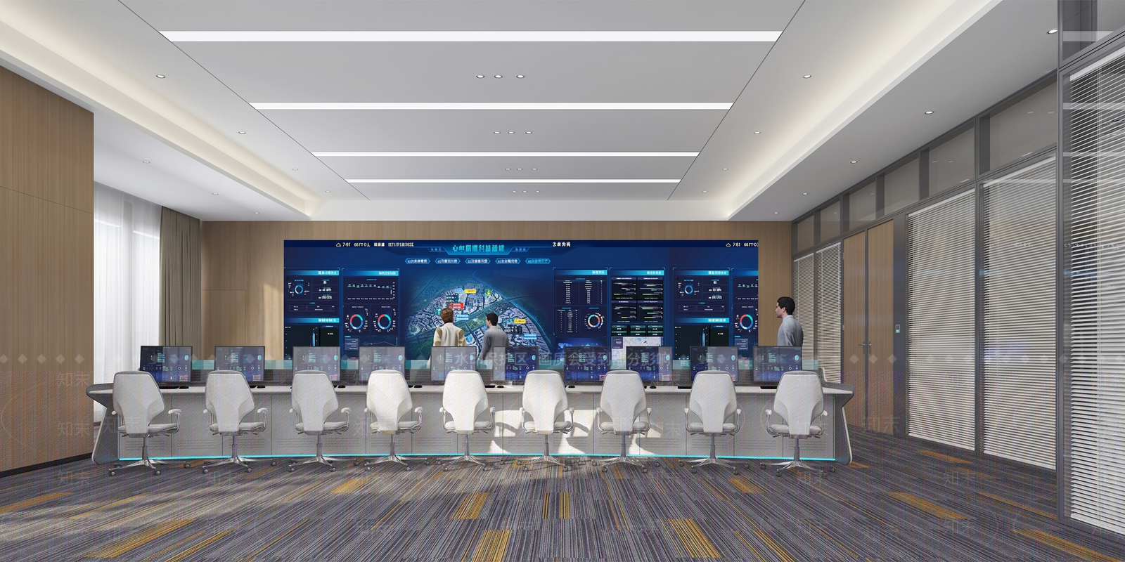 现代简约指挥中心3D模型渲染效果图