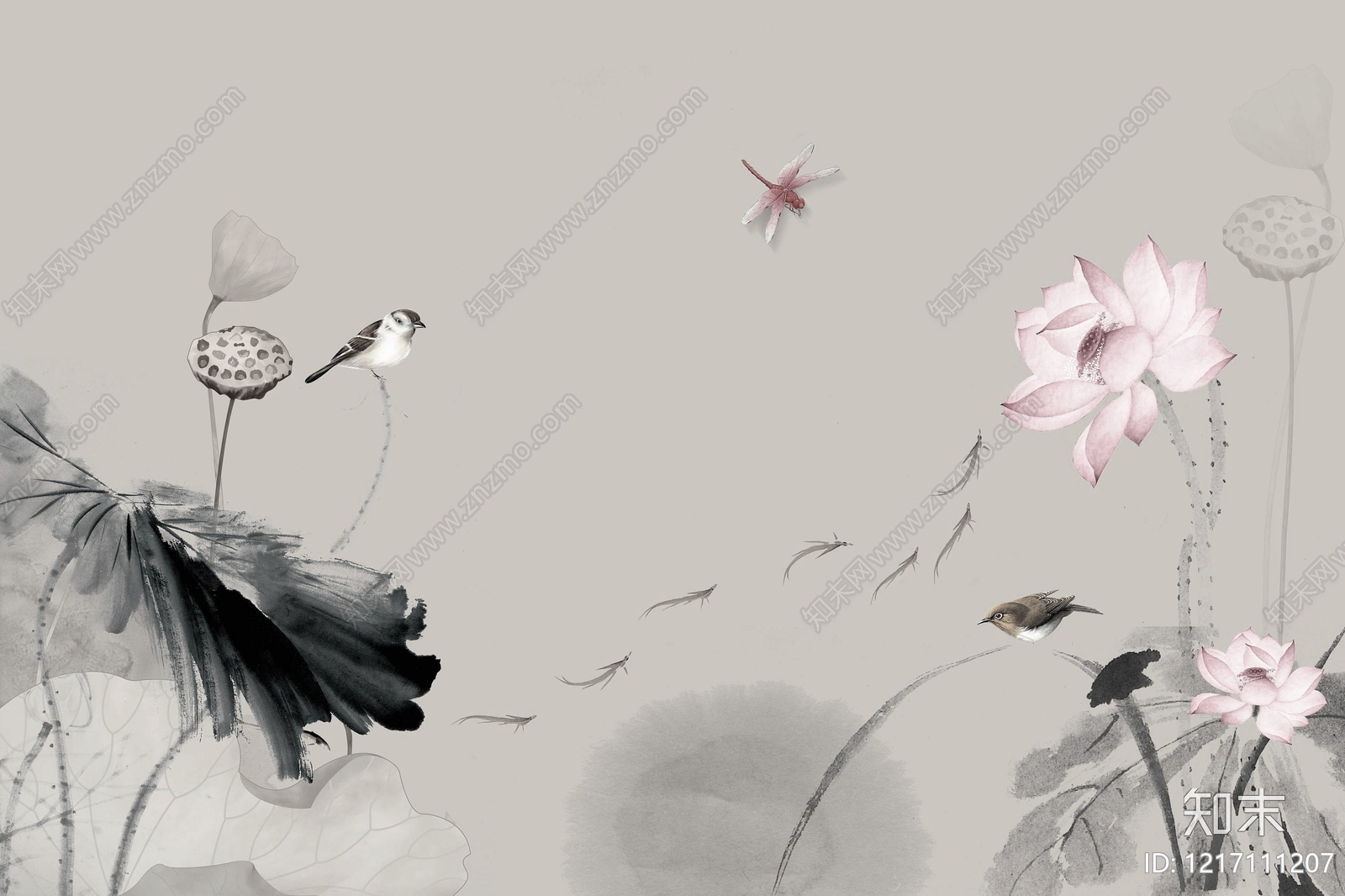 中式水墨画贴图下载【ID:1217111207】