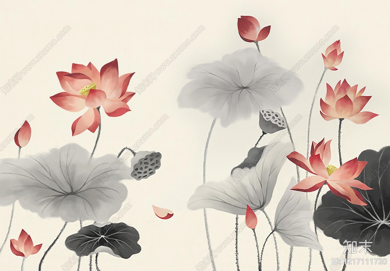 中式水墨画贴图下载【ID:1217111720】