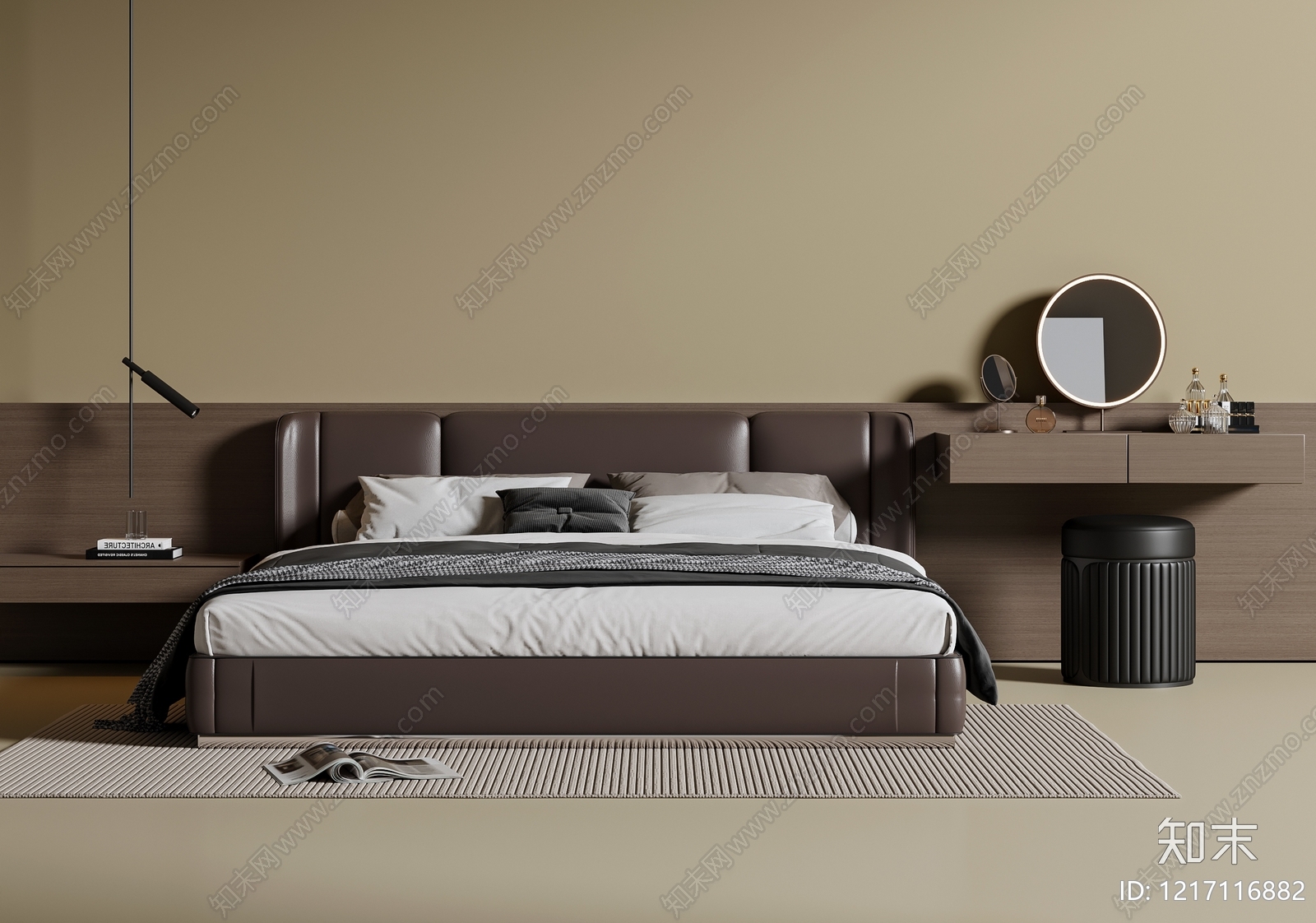 意式极简双人床3D模型下载【ID:1217116882】