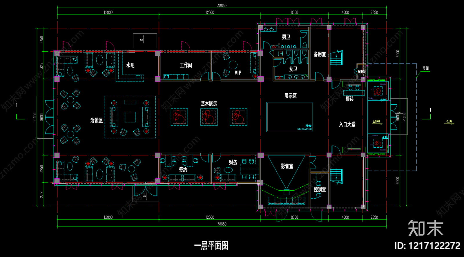 现代售楼处建筑cad施工图下载【ID:1217122272】