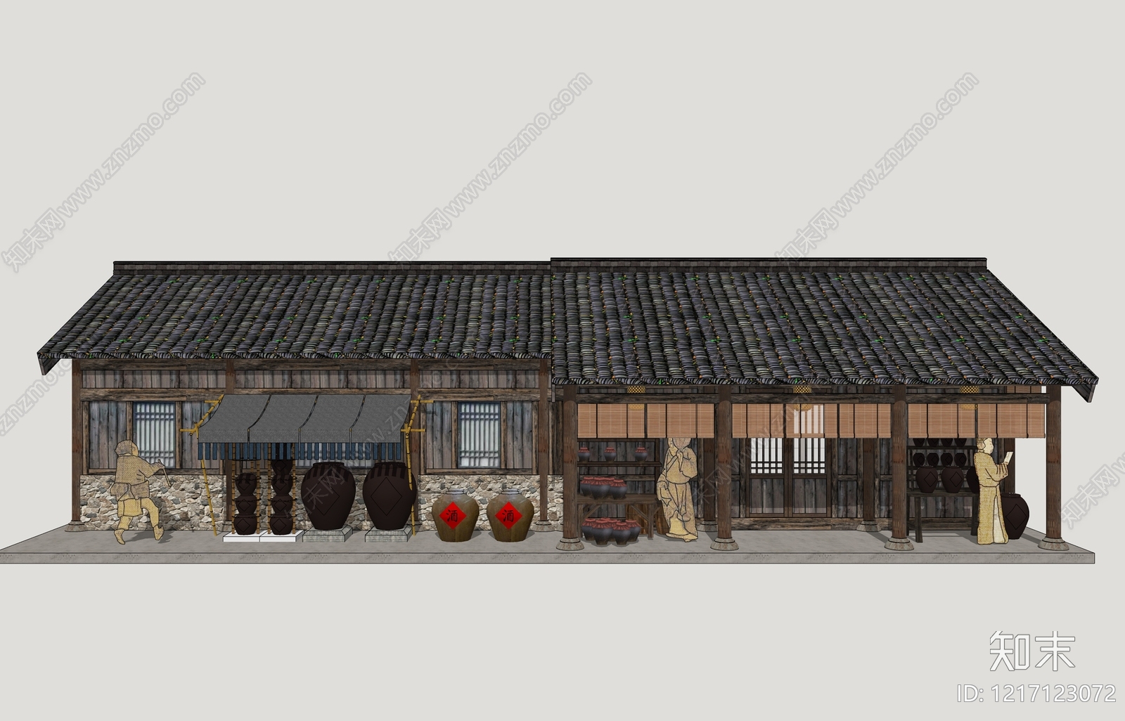 中式传统商铺风格乡村民房SU模型草图