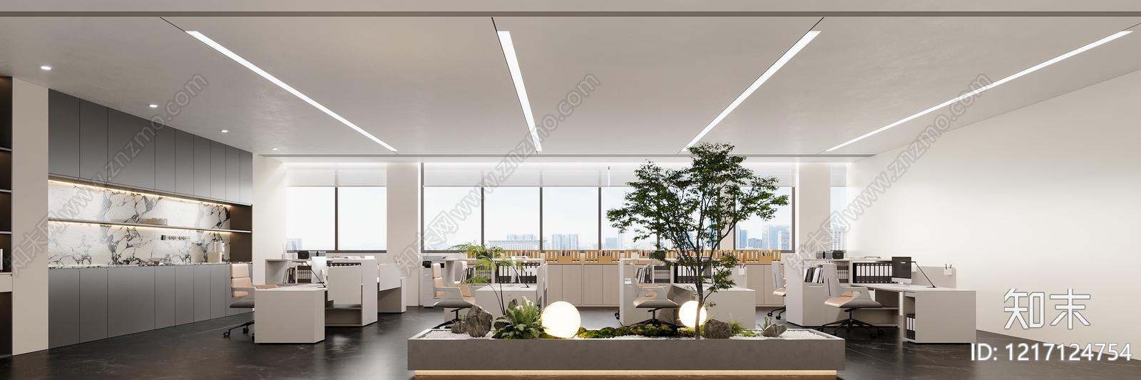 现代极简办公区3D模型下载【ID:1217124754】