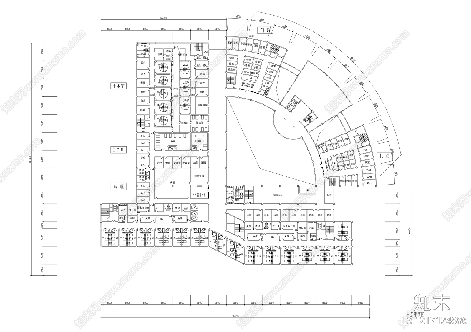 现代简约医院建筑cad施工图下载【ID:1217124886】