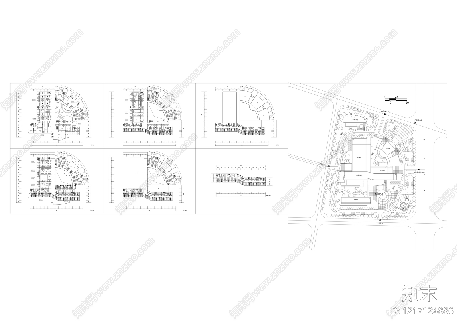 现代简约医院建筑cad施工图下载【ID:1217124886】