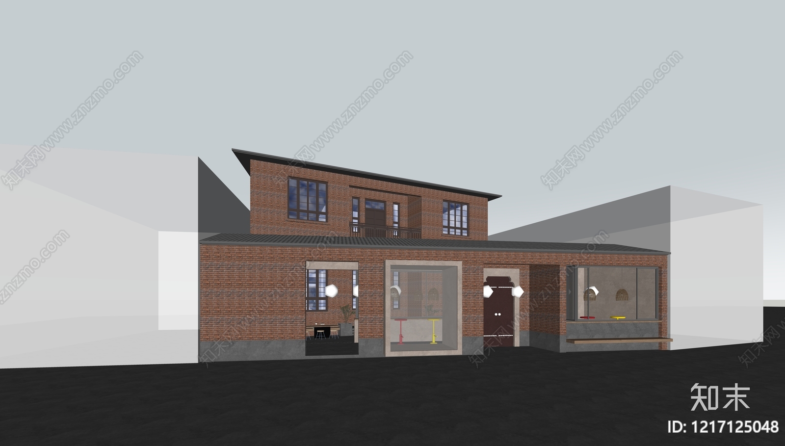 新中式民宿建筑SU模型下载【ID:1217125048】