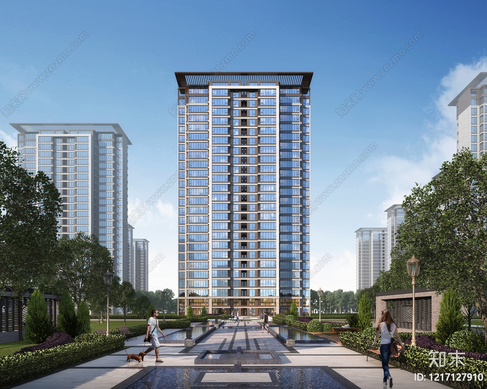 新中式小高层住宅楼3D模型下载【ID:1217127910】