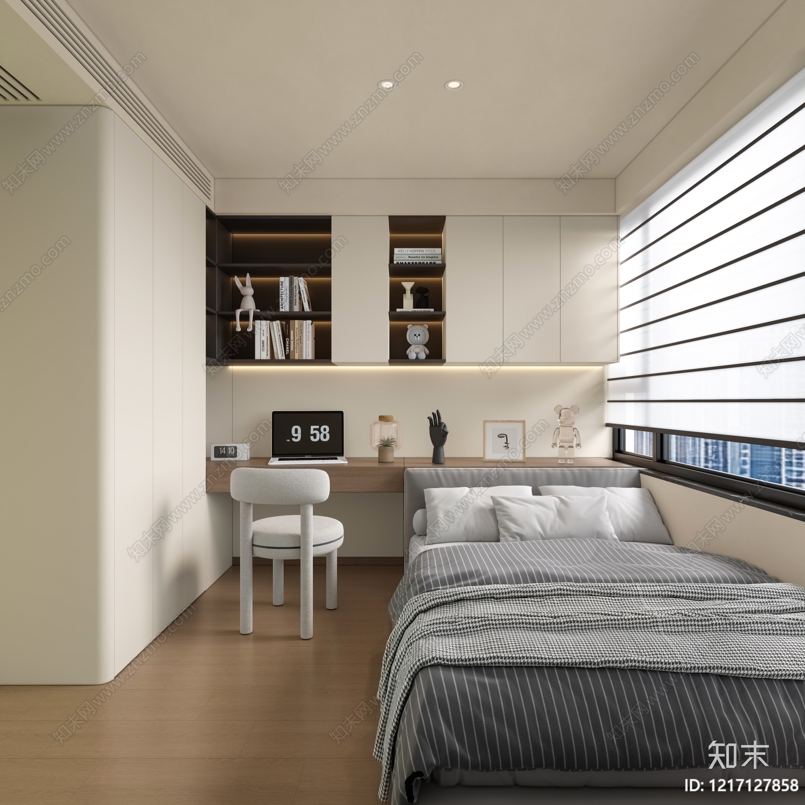 奶油风榻榻米卧室3D模型下载【ID:1217127858】
