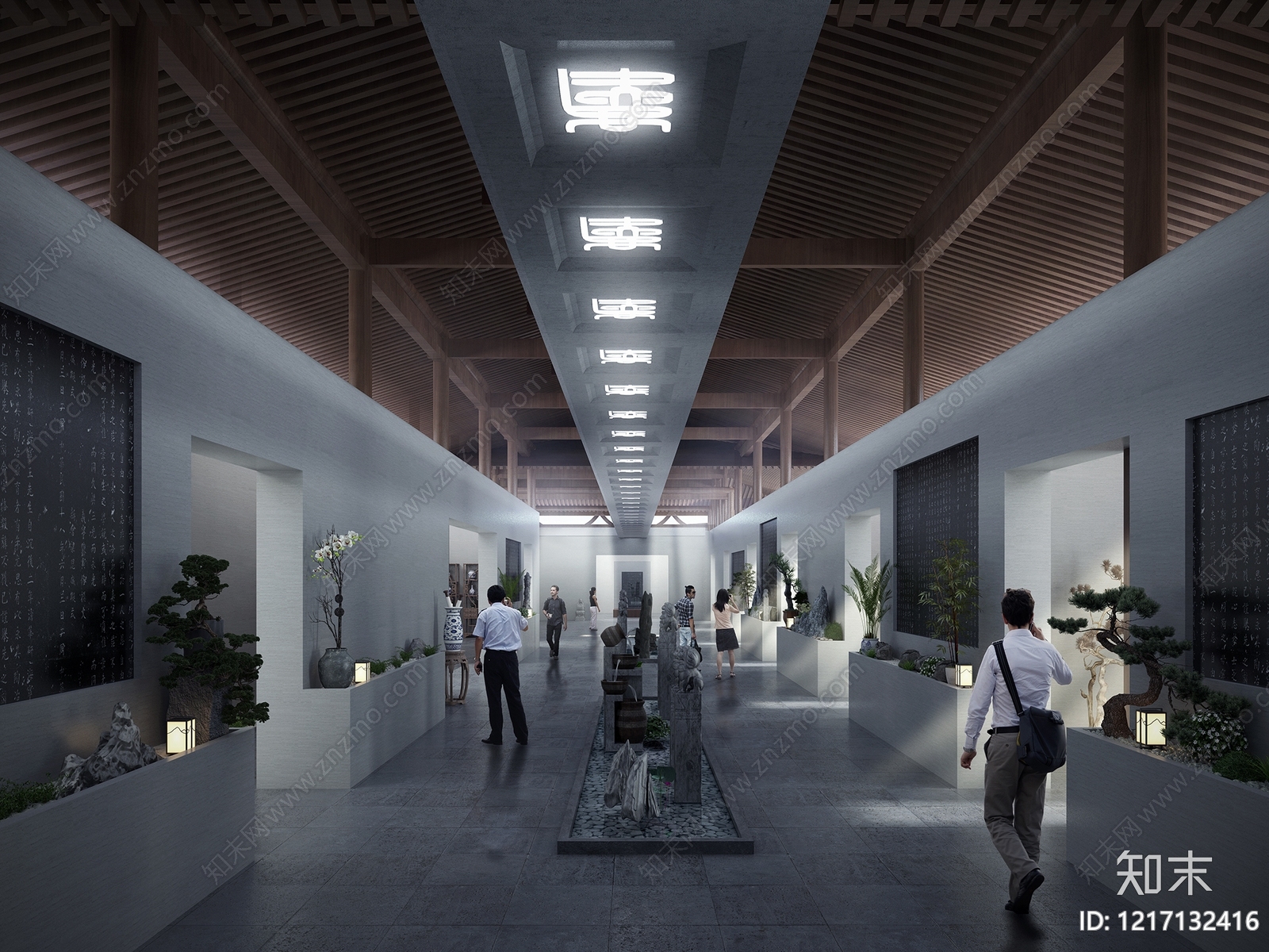 新中式艺术展厅3D模型渲染效果图