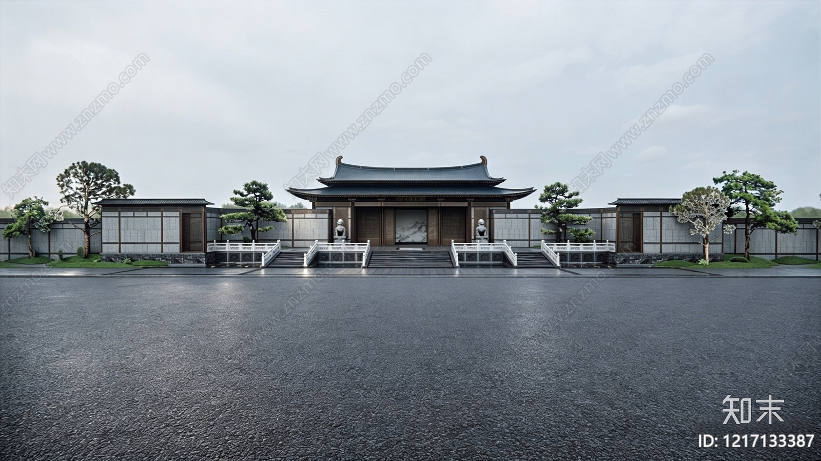 新中式售楼处建筑SU模型下载【ID:1217133387】