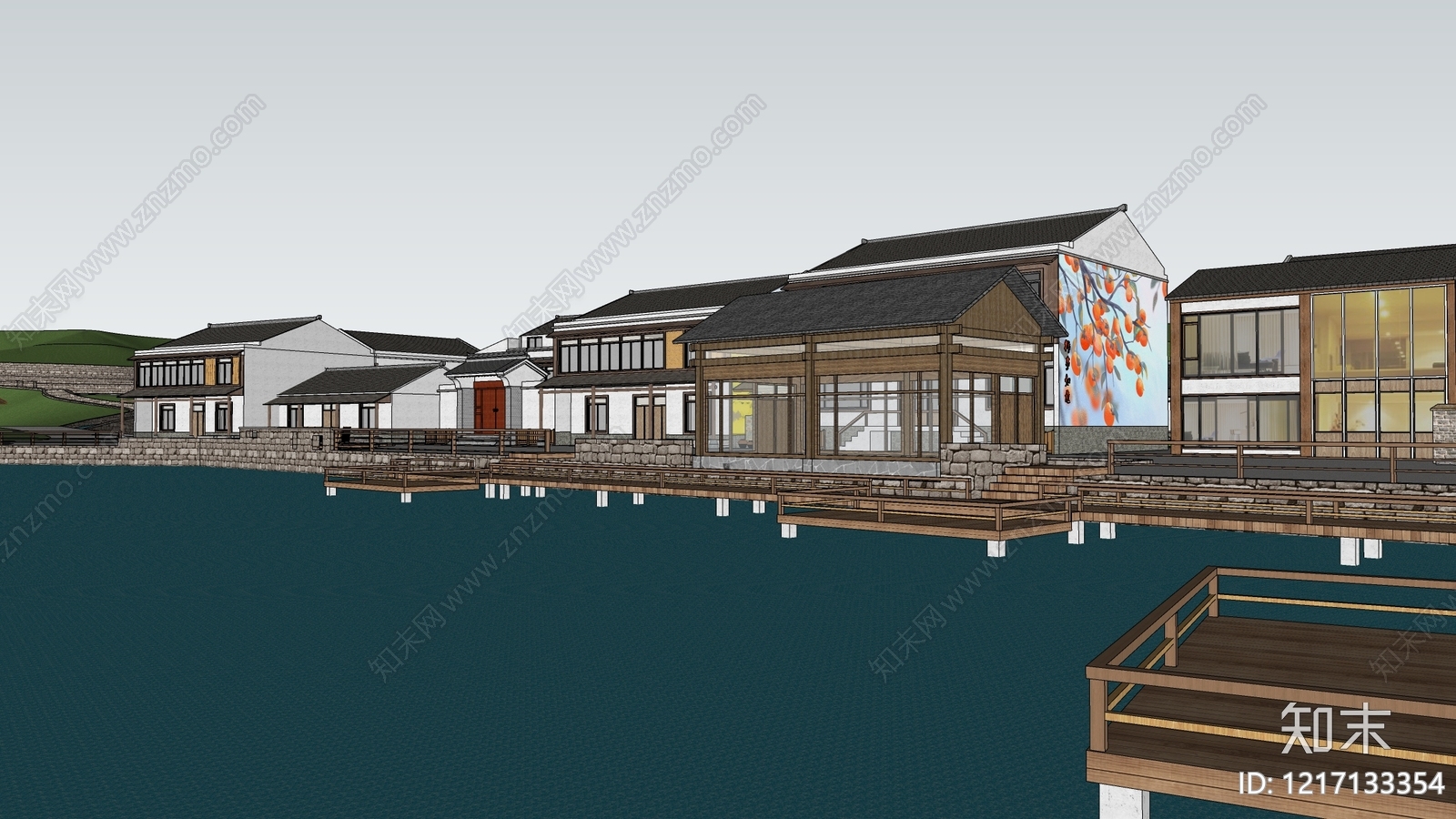新中式民宿建筑SU模型下载【ID:1217133354】