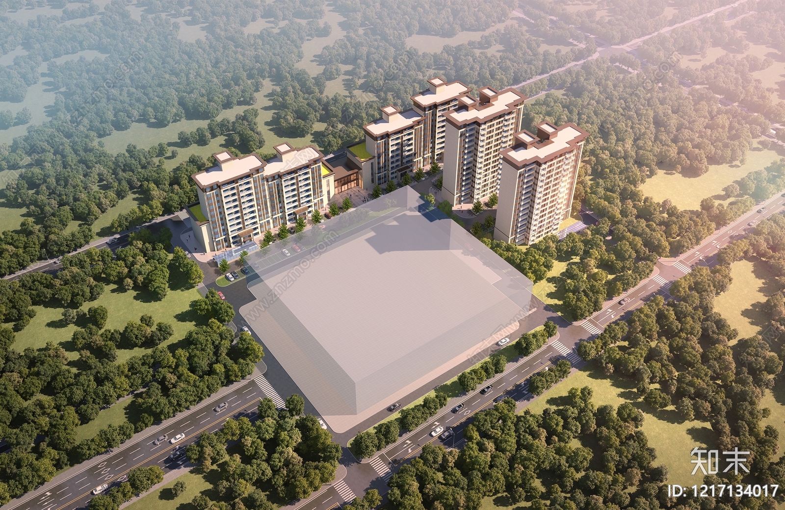 新中式小高层住宅楼3D模型下载【ID:1217134017】