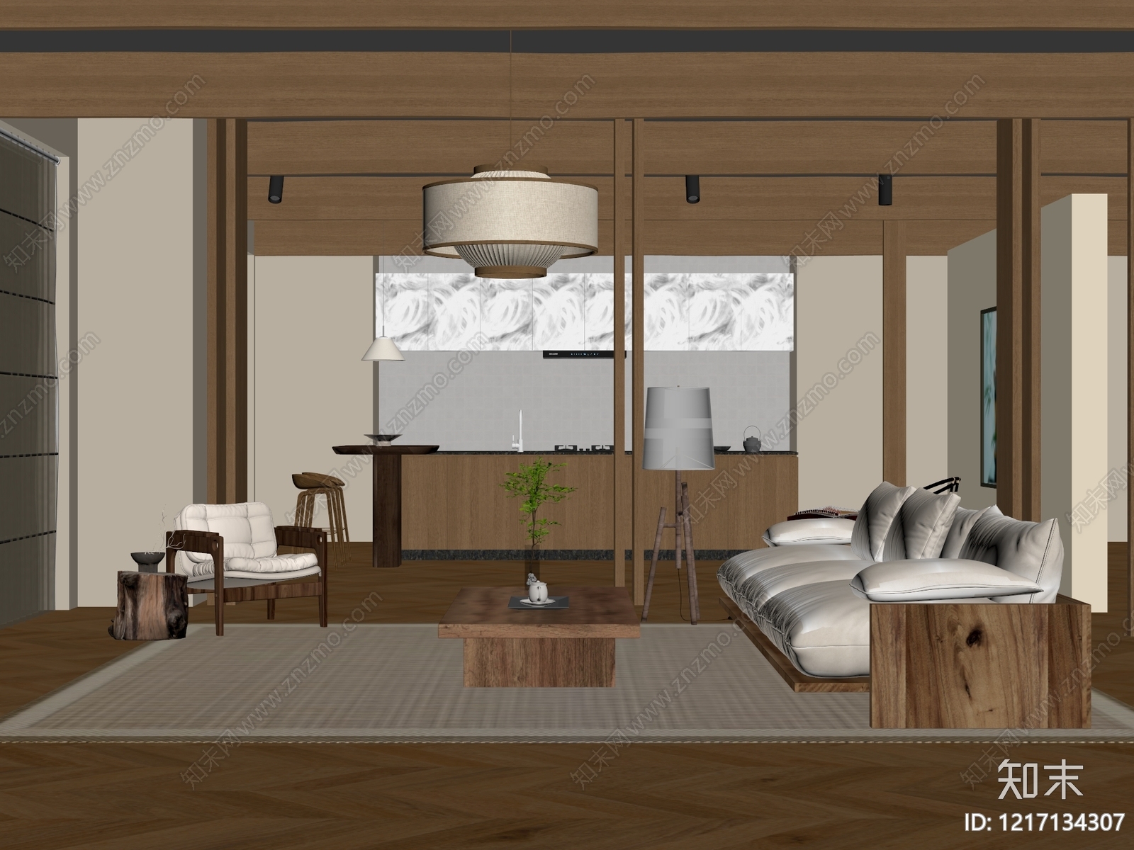 现代家居客厅SU模型下载【ID:1217134307】