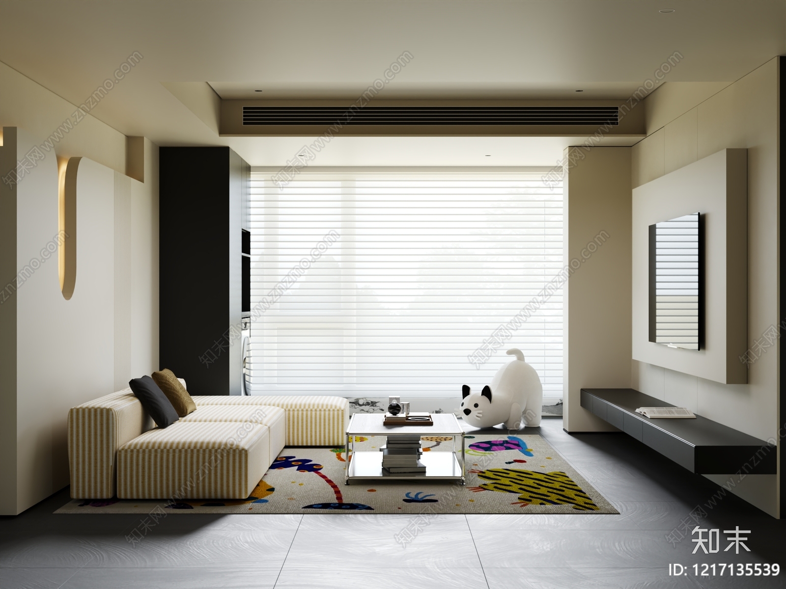 现代简约家居客厅SU模型下载【ID:1217135539】