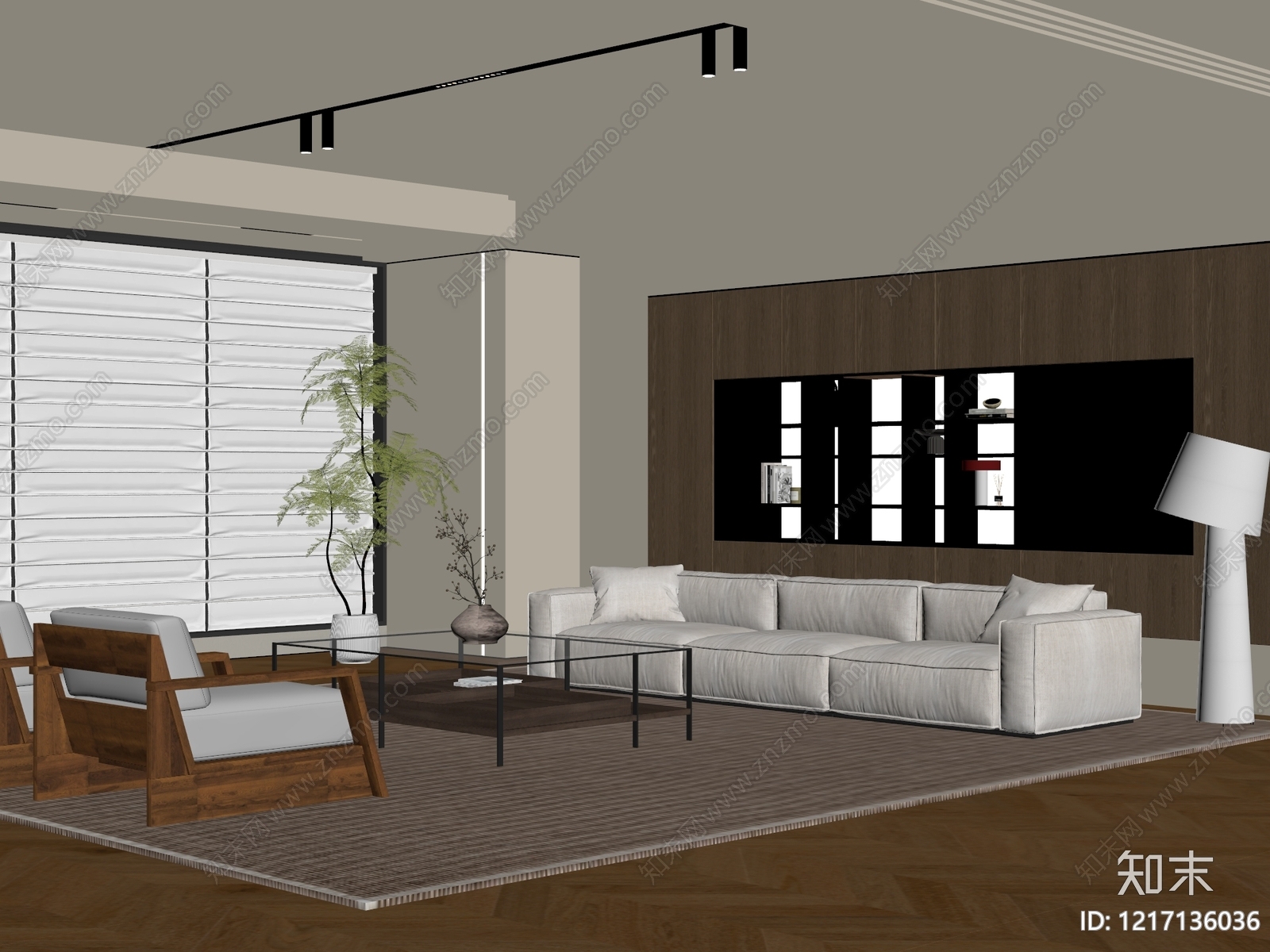 现代简约家居客厅SU模型下载【ID:1217136036】
