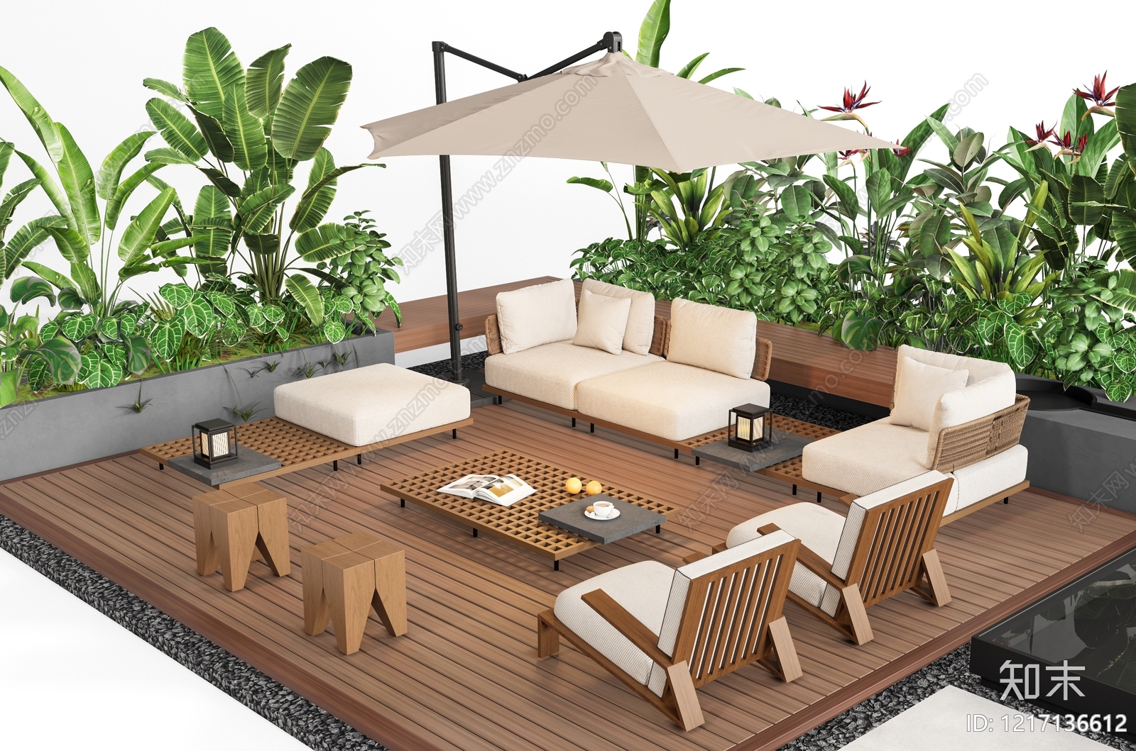 现代自然风休憩花园3D模型下载【ID:1217136612】