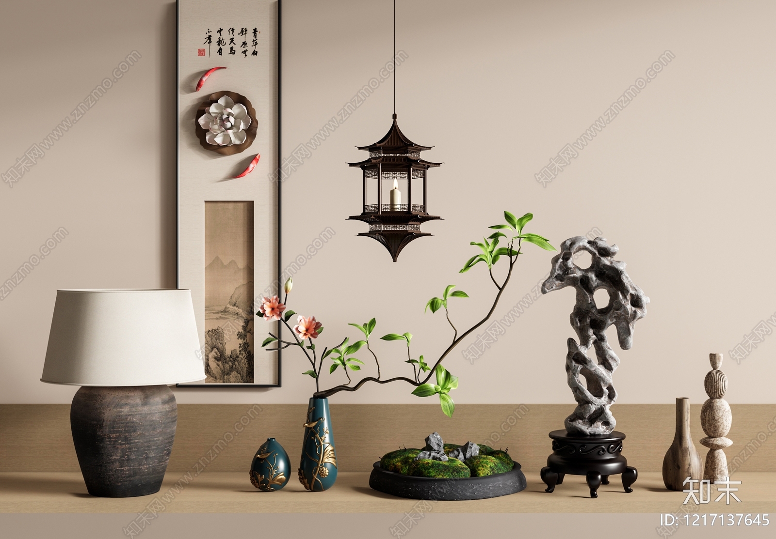 新中式雕塑摆件3D模型下载【ID:1217137645】