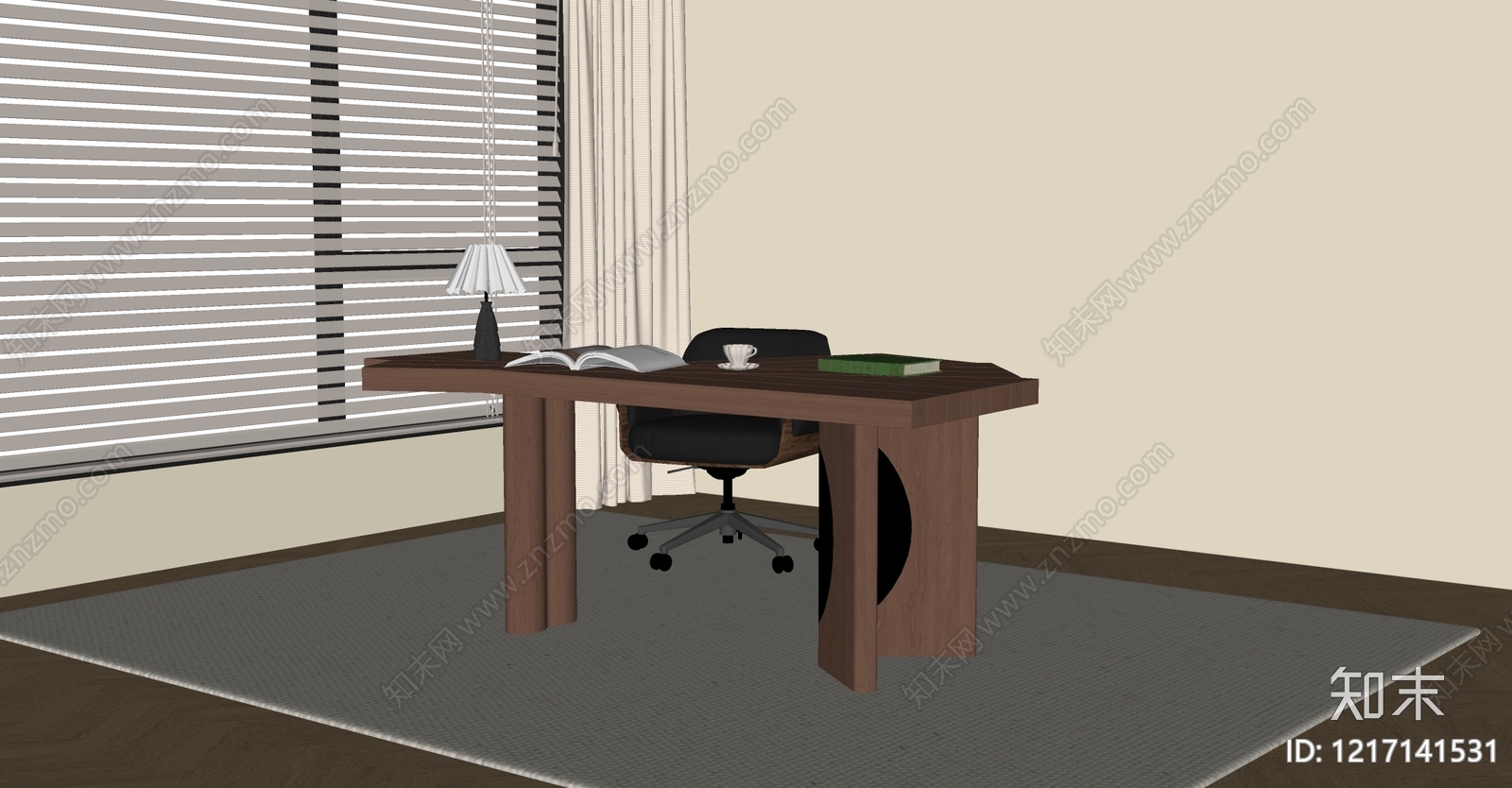 中古风书桌椅SU模型下载【ID:1217141531】