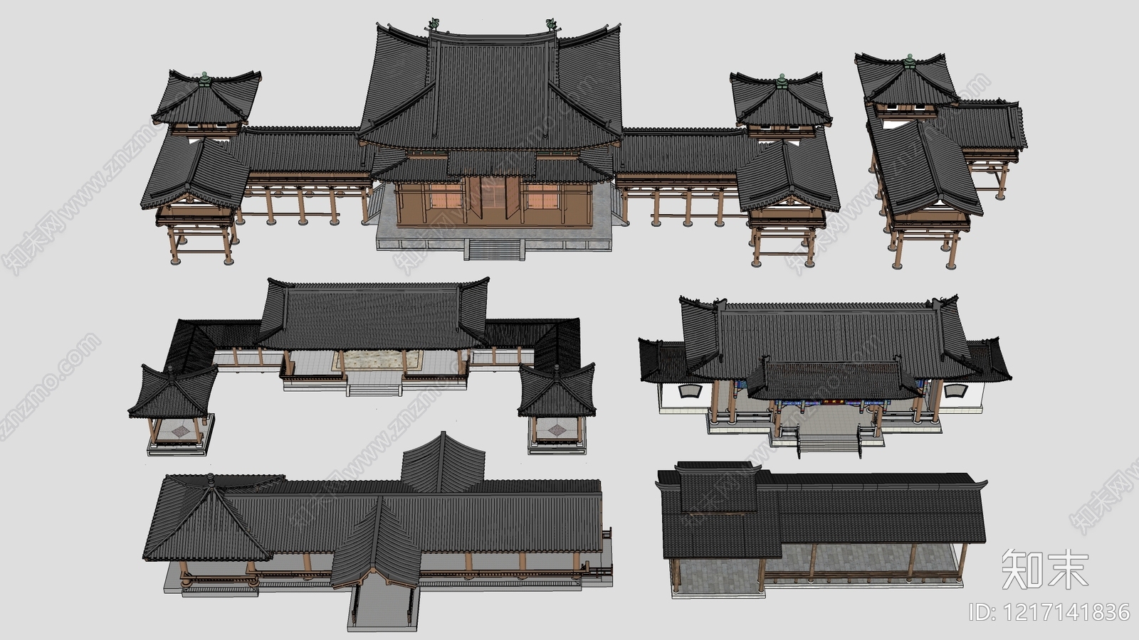 新中式寺庙建筑SU模型下载【ID:1217141836】