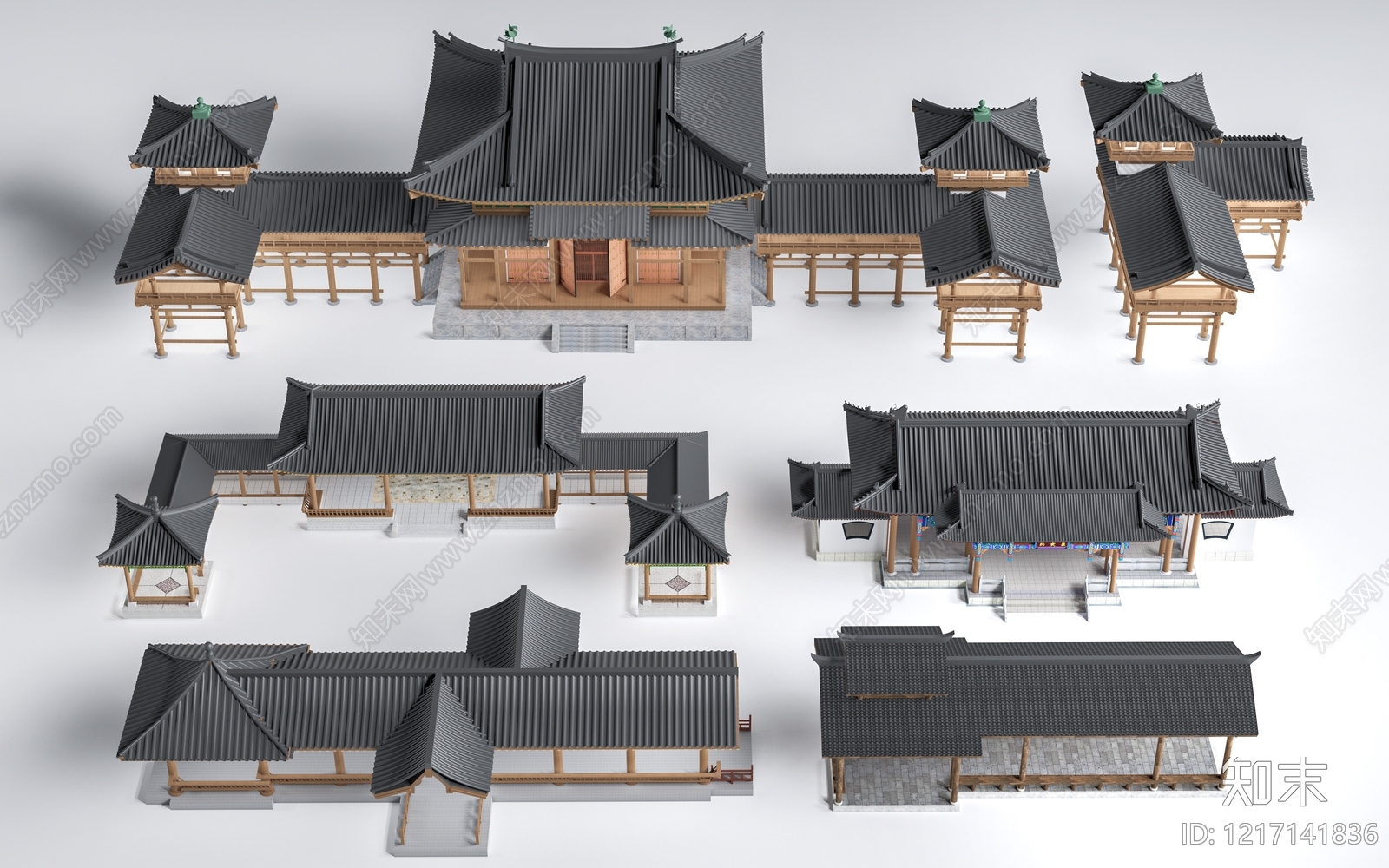 新中式寺庙建筑SU模型下载【ID:1217141836】