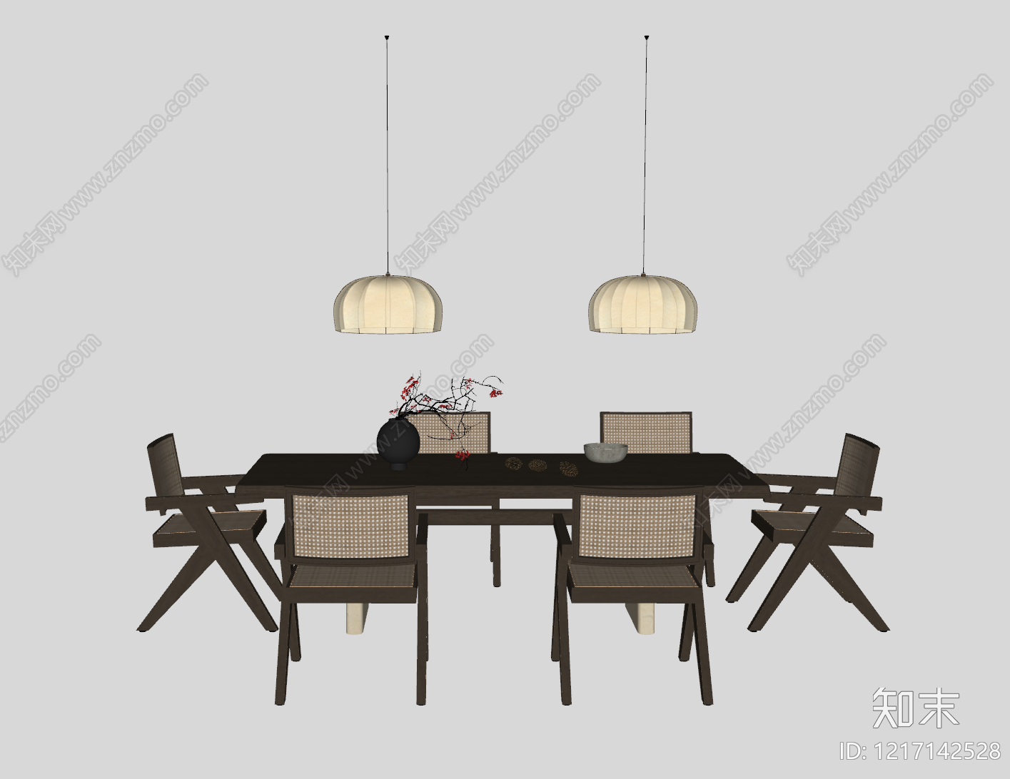 新中式餐桌椅SU模型下载【ID:1217142528】
