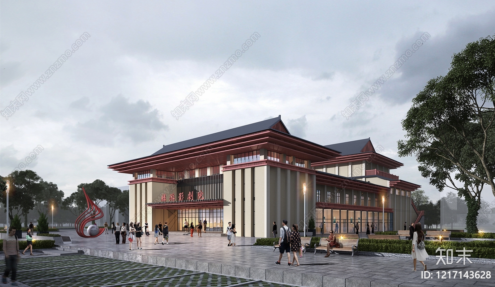 新中式剧院3D模型下载【ID:1217143628】