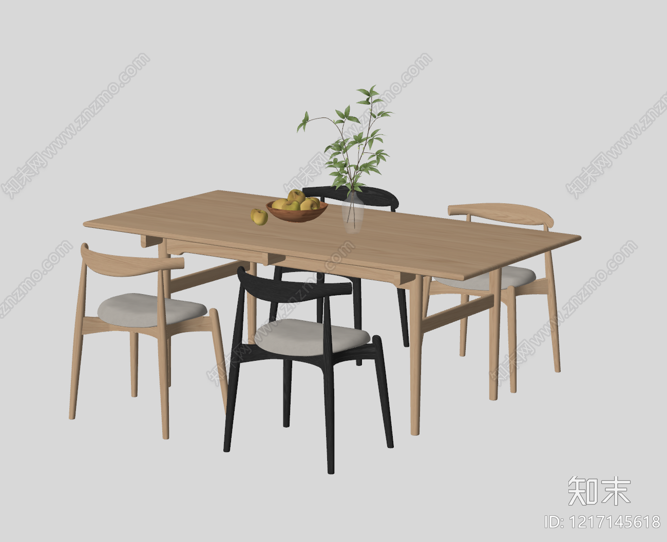 日式餐桌椅SU模型下载【ID:1217145618】