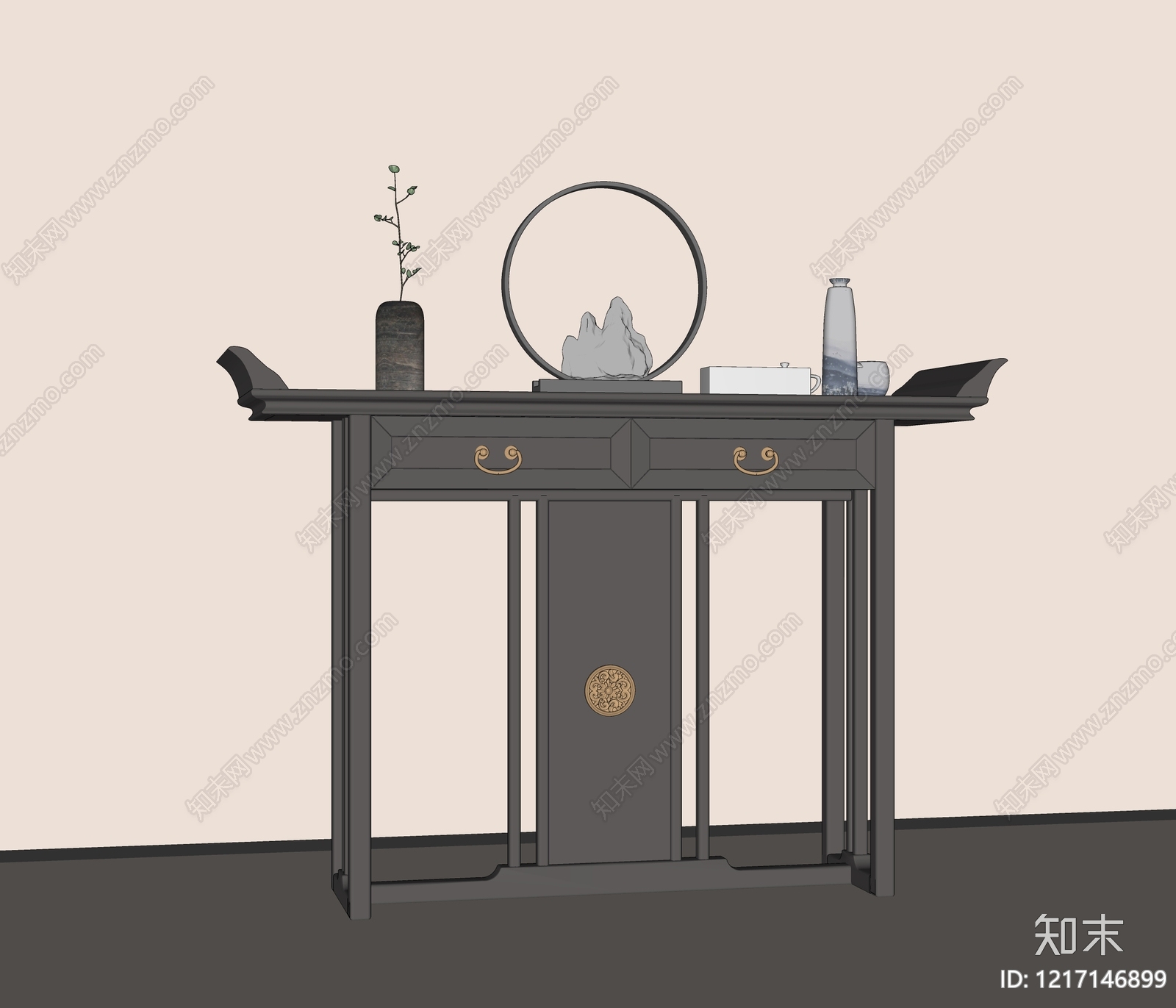 新中式条案SU模型下载【ID:1217146899】