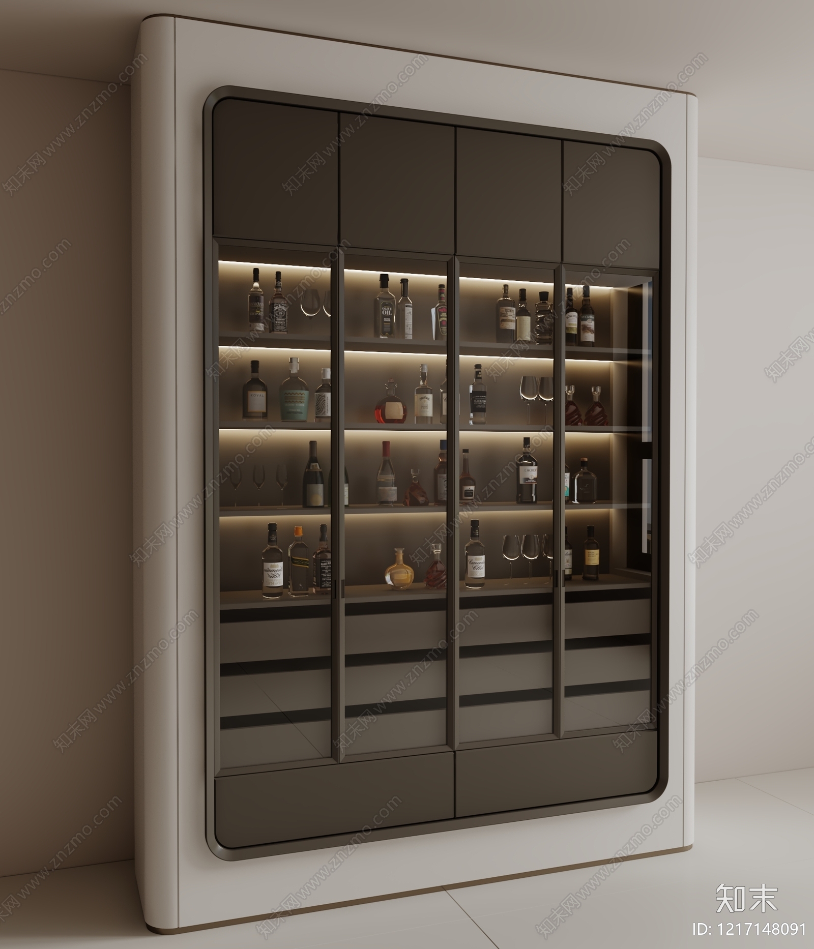 现代极简酒柜3D模型下载【ID:1217148091】